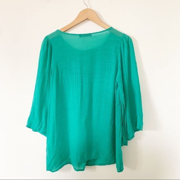 Honey Punch Green Bell Sleeve Embroidered Blouse - Picture 2 of 6